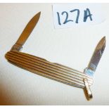 9ct gold fob pen or pocket knife hallmarked inside case, blades signed as MP FRANCE, approx. 13g
