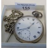 Silver pocket watch with Limit movement (no second hand), and a silver plated fob chain