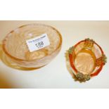 Vintage Art Deco Czech pink glass pin dish, and another latticino