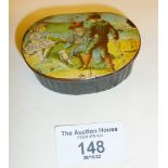 Victorian papier mache snuff box with pictorial lid showing children playing