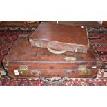 Small old leather suitcase with Royal Automobile Club label attached, and a similar attaché case