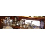 Assorted silver plate etc., inc. Arts & Crafts beaten pewter coffee pot and Picquot Ware tea set