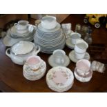 Six setting bone china dinner and tea service in white with silver rims and other china etc