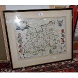19th c. hand coloured map of Surrey (centrefold), 14" x 20" in Hogarth frame