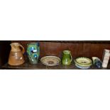 Assorted studio and art pottery items, inc. a Nic Collins stonework pitcher, a Grayshott vase in