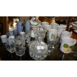 Assorted glassware, Denby pottery mugs, a Continental coffee set and other china