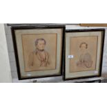 Two 19th c. watercolour portraits of a gentleman and woman, unsigned