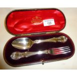 Cased silver christening set of spoon and fork from Goldsmiths company