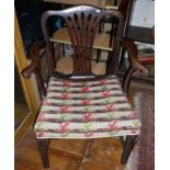 Georgian mahogany elbow chair with tapestry seat