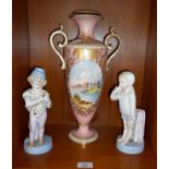 Large Continental china vase and two figures