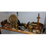 Brass blowlamp, roasting jack and other brass and copperware