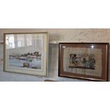 Colour print after Brian Hayes of an estuary scene and an Egyptian souvenir papyrus picture