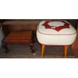 1950's vinyl covered stool and a footstool with cane seat