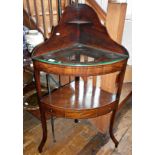 Georgian mahogany bow fronted corner washstand with gallery and single drawer to undertier and