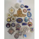 Collection of assorted enamel and silver badges and medallions