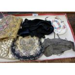 Vintage clothing: Five various ladies evening bags and a pair of elbow gloves