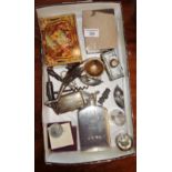 Miscellaneous items, inc. Danish pewter, silver plated cigarette box, horn corkscrew, etc.