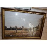 Large colour print of a woman working in a field after Pissarro