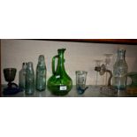 Shelf of retro glassware, candle holders, etc.