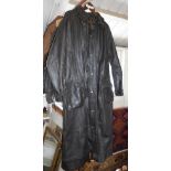 Vintage clothing: Full length men's' black leather coat by Heavy Duty
