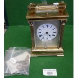 19th c. French brass repeating carriage clock with two train movement striking on a gong, the case