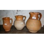 Three salt glaze wine pitchers