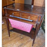 Edwardian mahogany sewing table with two drawers on fluted square legs