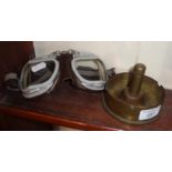 Trench Art - WW2 brass shell case ashtray and a pair of aviation goggles