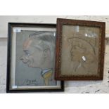 Two 1930s pencil caricature cartoon portraits, signed