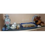 Watcombe Pottery motto tray, harvest jugs and other china