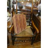 19th c. North Country spindle back farmhouse kitchen armchair with rush seat