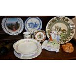 Yardley soap dish, Royal Doulton plate, cress dish and other chinaware