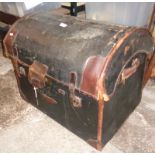 Victorian dome topped leather covered wicker trunk