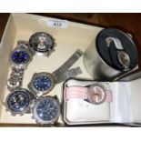 Five various gent's wrist watches (A/F) and two ladies Glo wrist watches