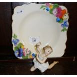 1930's Wallendorf porcelain dancing girl figure and an Art Deco Crown Staffordshire bowl