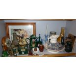 Miscellaneous items including coffee grinder, wall clock, jug & basin, Liberty purses & wallets,