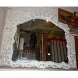 Overmantle mirror with ornate painted carved wood frame