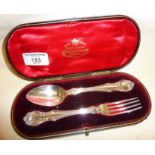 Early Victorian two-piece cutlery set in case. Hallmarked for Sheffield 1852, Martin Bros. & Co.,