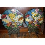 Pair of decorative floral painted wood firescreens