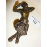 19th c. bronze figure of a reclining satyr, 4" long, signed Bergmann