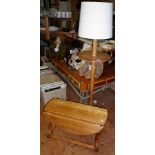 Mid-century light oak standard lamp with shelf and a light oak folding circular coffee table