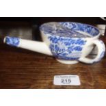 Early 19th c blue and white transfer decorated feeding cup