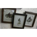 Set of three oil paintings on milk glass panels of Dickens characters, signed G.A. Sydenham