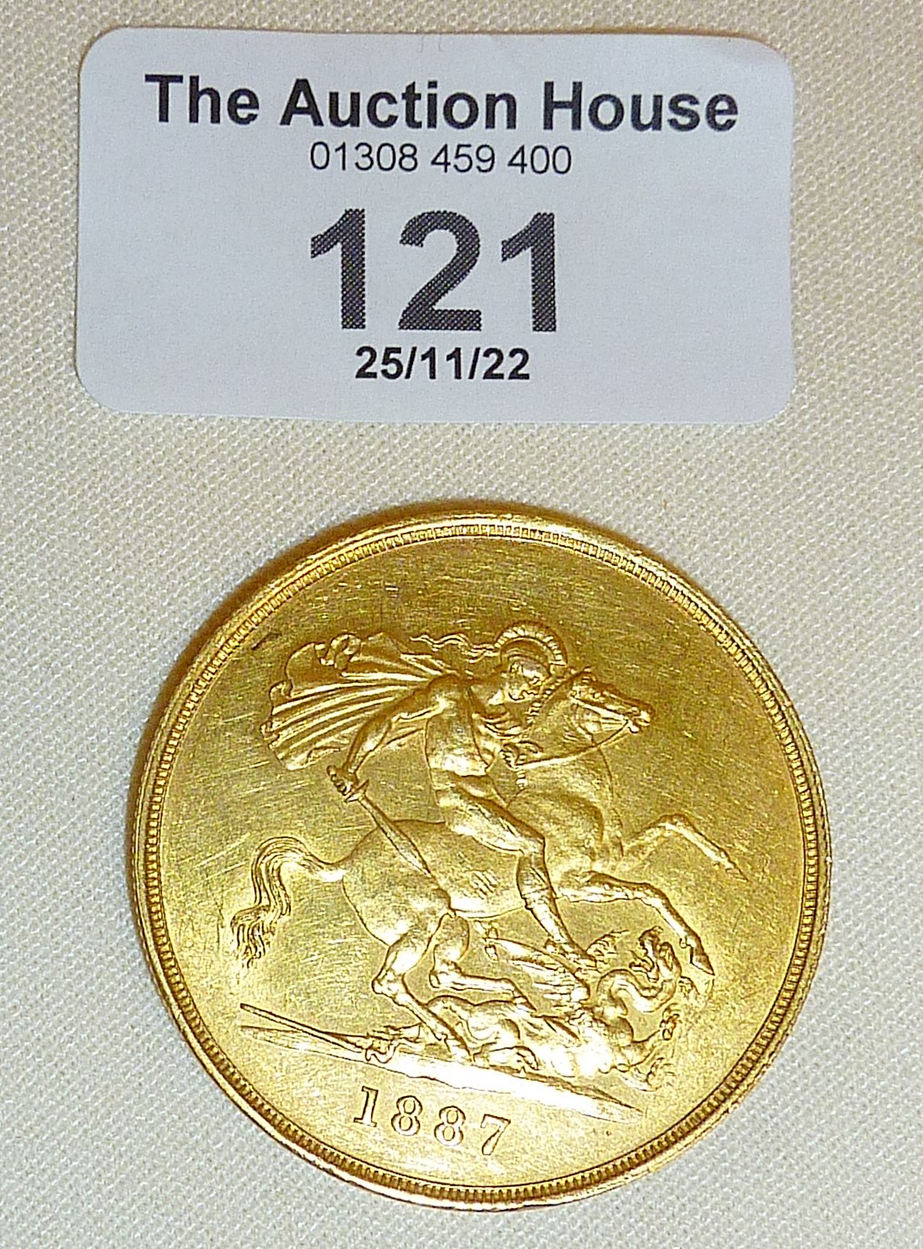 1887 Victoria Five Pounds (£5) Gold Sovereign coin, weight approx 39g