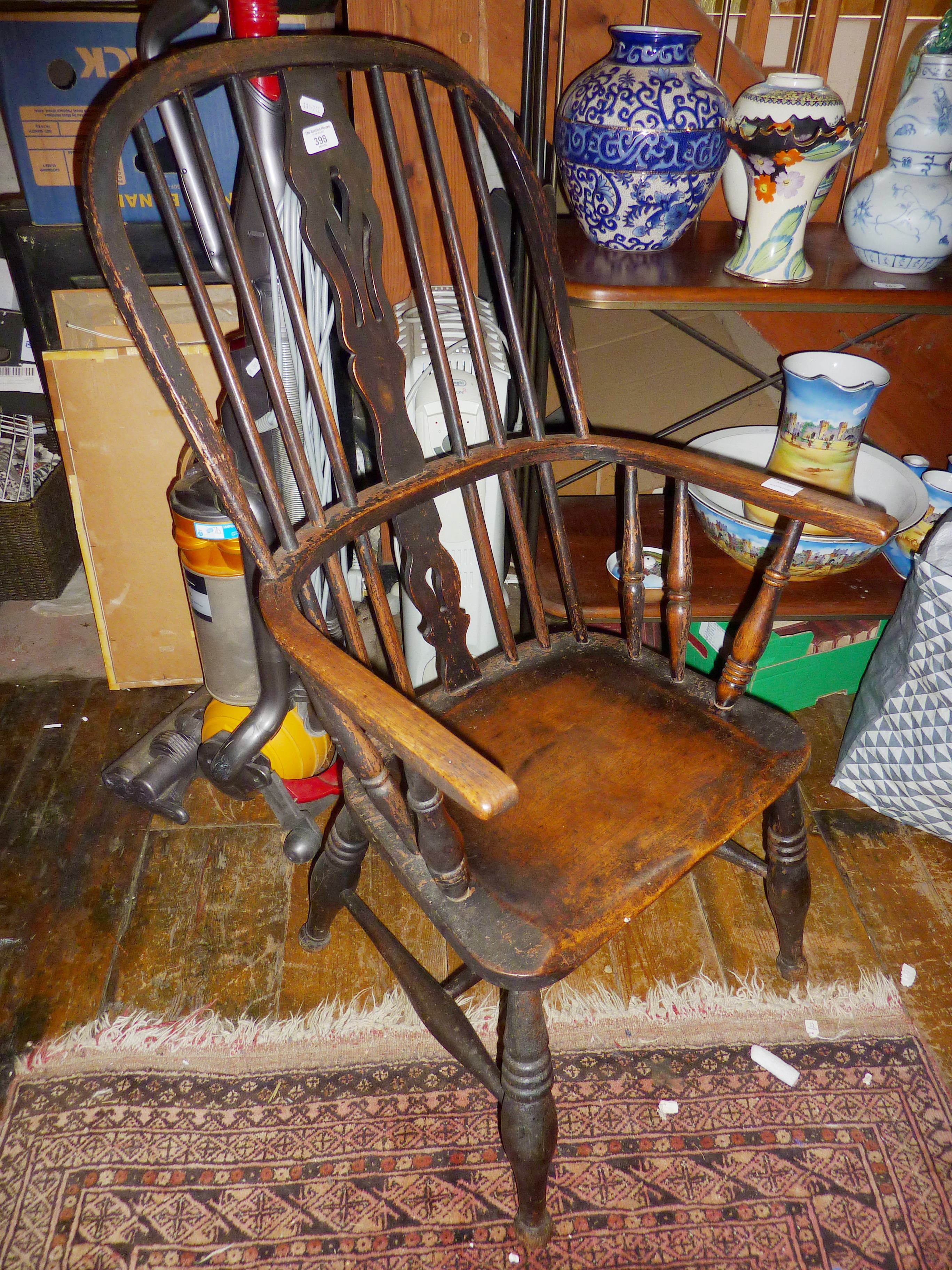 Early 19th c. ash and elm stickback kitchen armchair
