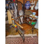 Early 19th c. ash and elm stickback kitchen armchair