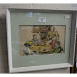 Humorous water colour sketch of men playing cards by John Caldecourt, 12" x 14" including frame