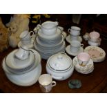 Six setting bone china dinner and tea service in white with silver rims and other china etc