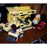 Tonka Caterpillar dumper truck, a Tonka loader, bulldozer, road roller, car and cement lorry