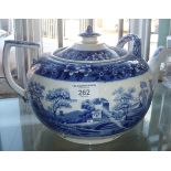Unusual large Spode Tower blue and white teapot (old repairs)